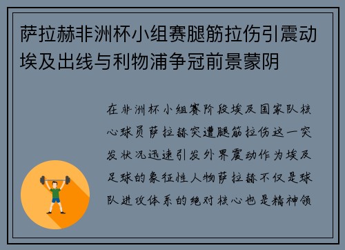 萨拉赫非洲杯小组赛腿筋拉伤引震动埃及出线与利物浦争冠前景蒙阴 萨拉赫非洲杯小组赛腿筋拉伤引震动埃及出线与利物浦争冠前景蒙阴